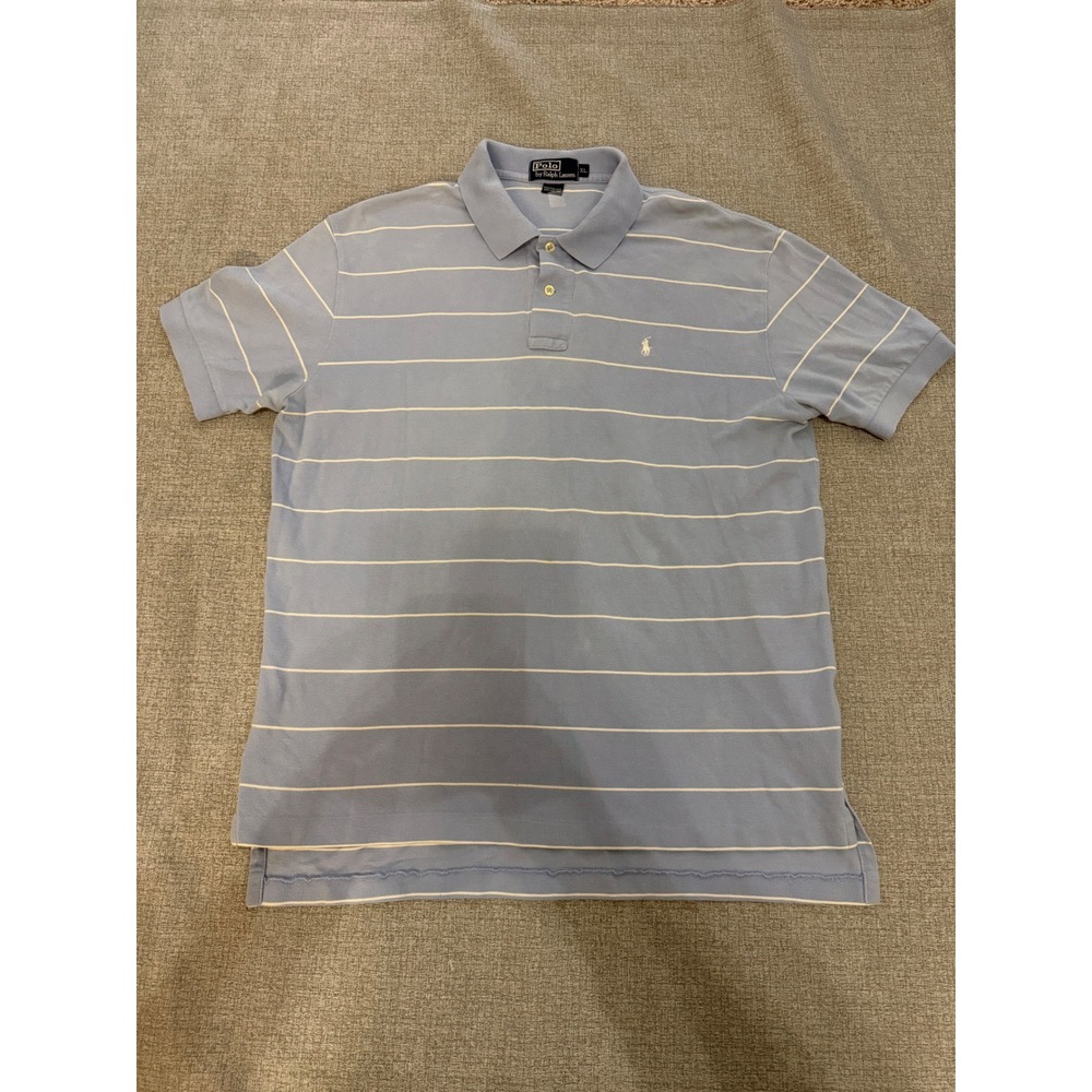 Polo Ralph Lauren Men XL Blue White Striped Short Sleeve Pique Polo Shirt
